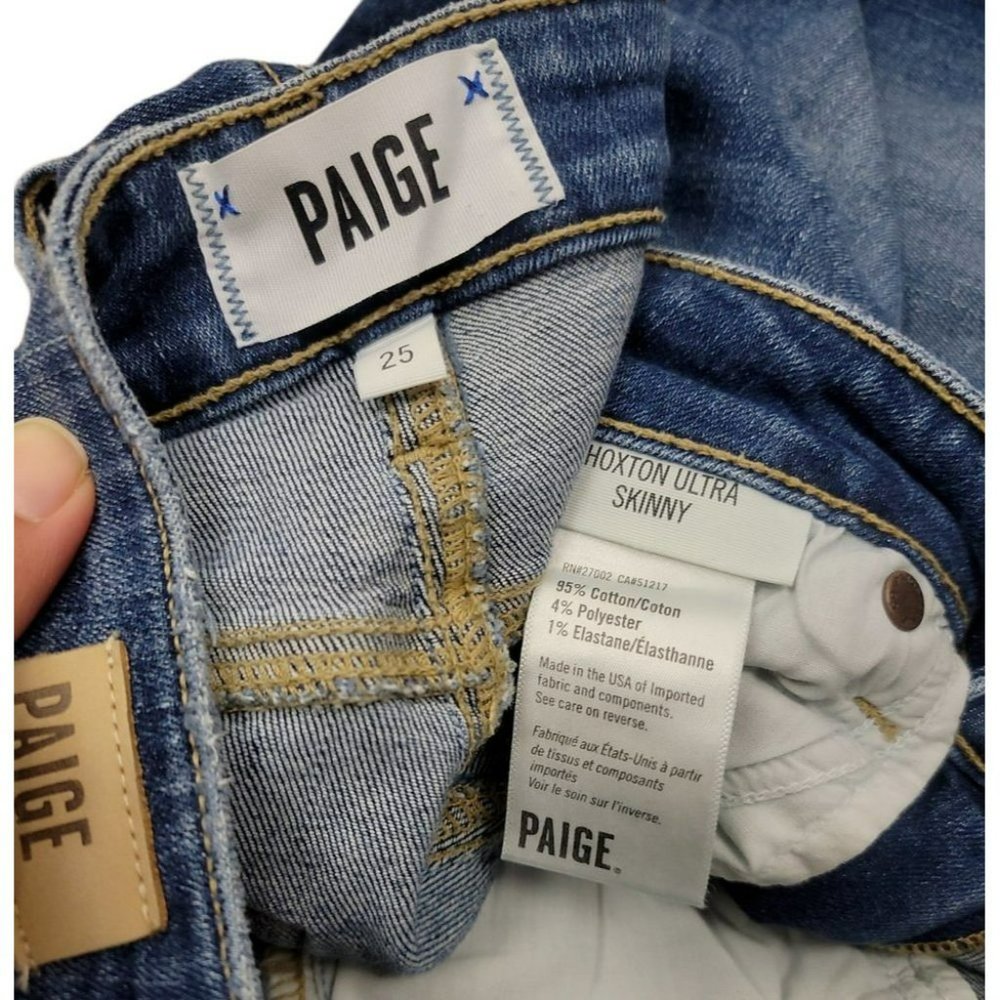 PAIGE Hoxton ULTRA SKINNY Jeans in Juneau Distressed Made in USA Size 25 Blue - Picture 12 of 12
